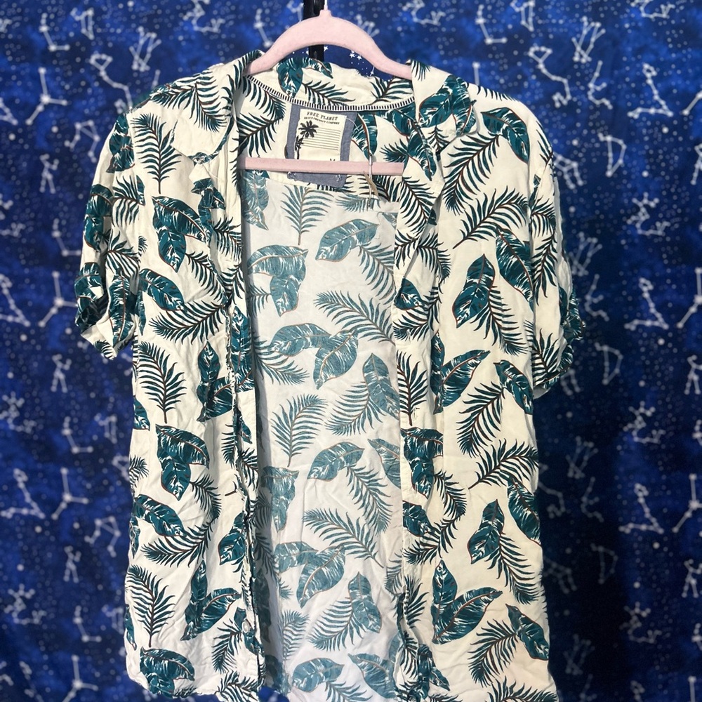 Free Planet Tropical Palm Shirt - Teal and White